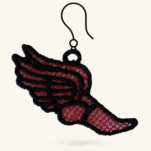 Winged Running Shoe FSL Earrings Embroidery Design | Track & Field Runner Gift | Lace Jewelry Earrings | Machine Embroidery File