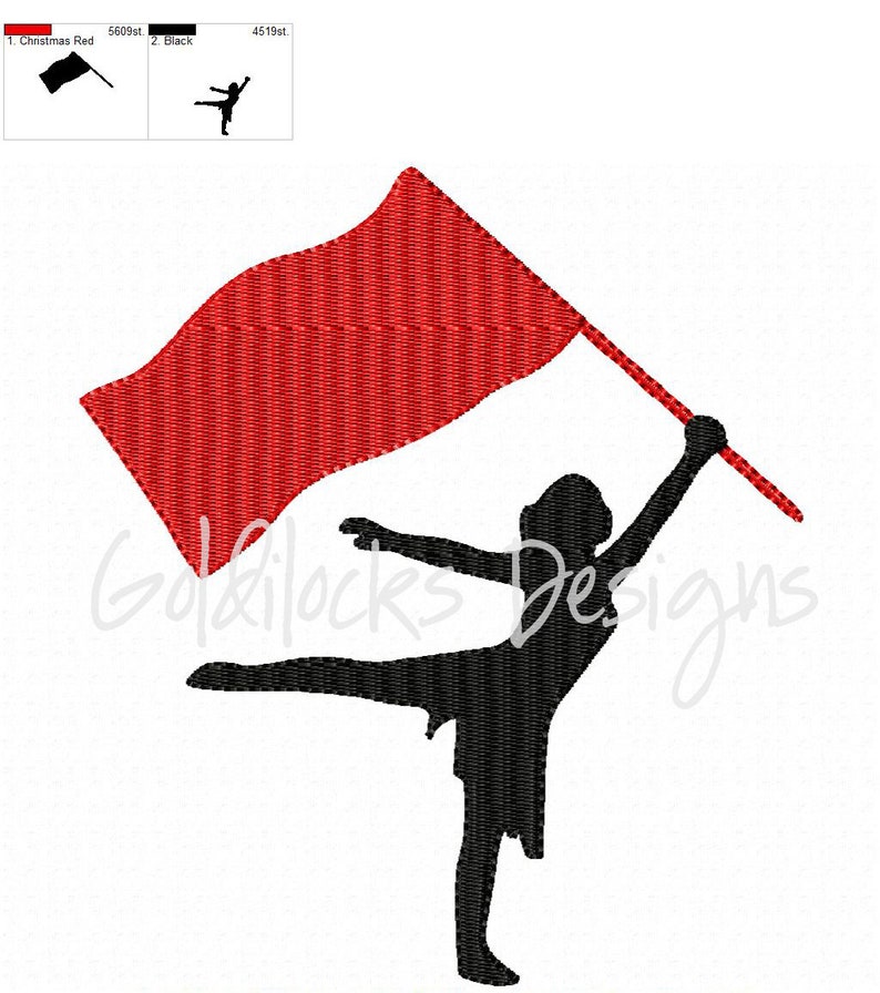 Color Guard Flag Twirler Dancing 2 Silhouette Embroidery Etsy