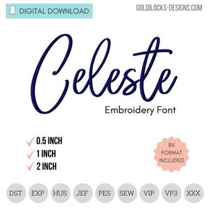 Celeste Script Handwriting Machine Embroidery Font Embroidery Font in 3 sizes  Bx format included!  DIGITAL FILE
