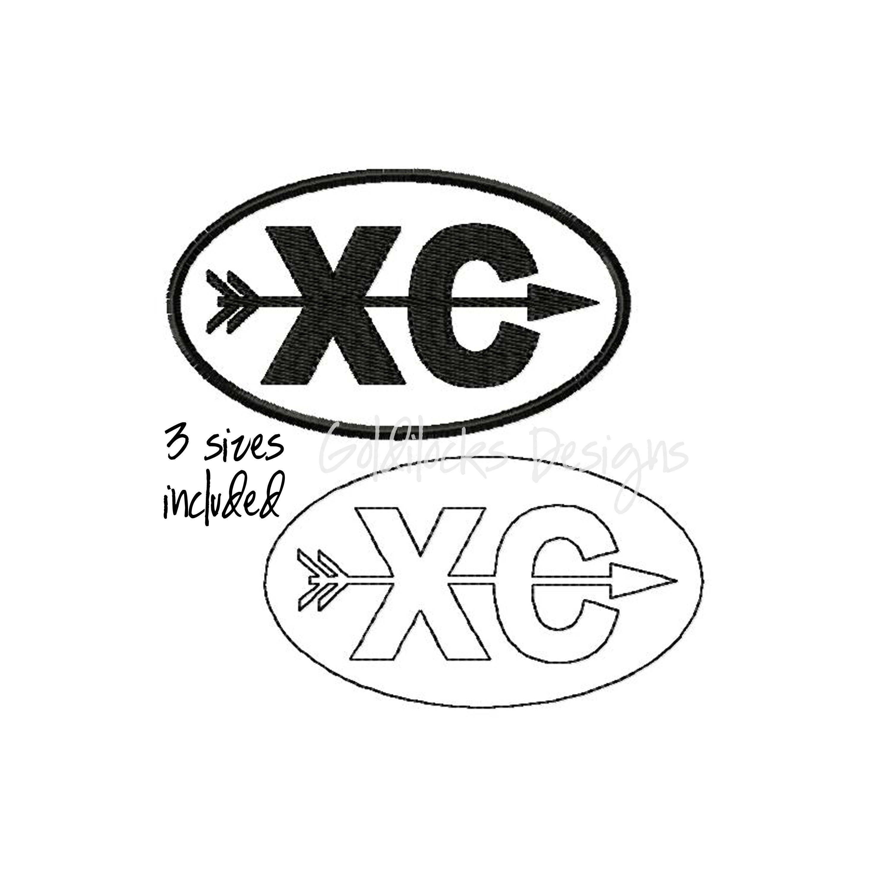 Cross Country XC Logo Embroidery Design In Fill And Outline In