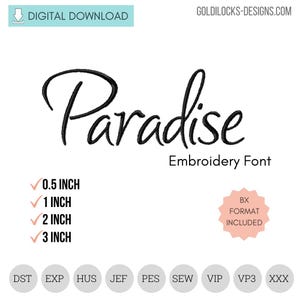 Paradise Trendy Handwriting Hand lettering Script Machine Embroidery Font in 4 sizes  Bx format included!  DIGITAL FILE