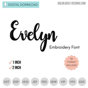 Evelyn Buttercup Handwriting Hand lettering Script Machine Embroidery Font in 2 sizes  Bx format included!  DIGITAL FILE