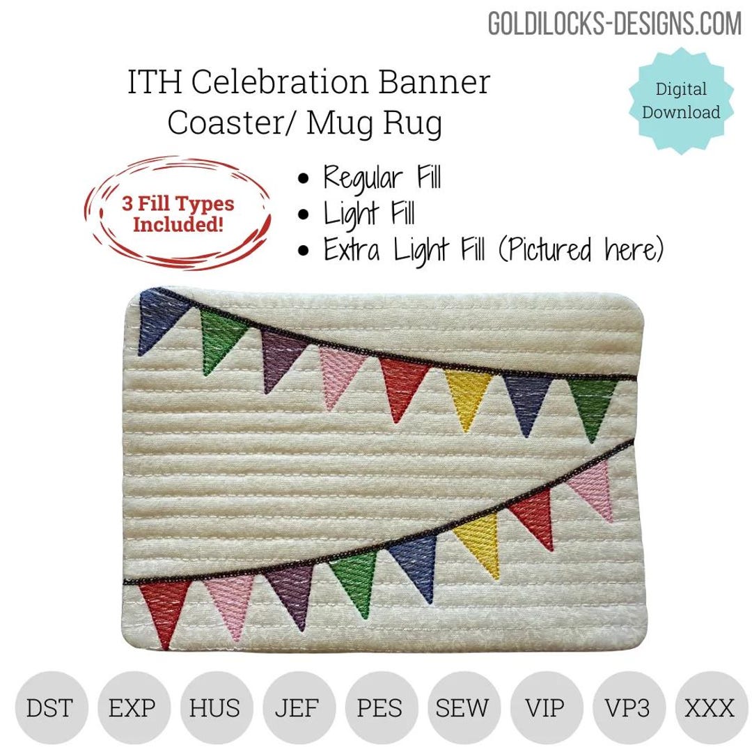 Celebration Rug Birthday Party Celebration Banner Graduation Quilted Mug Rug ITH ...
