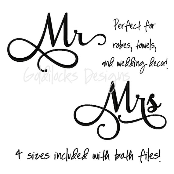 Mr and Mrs Words 4 Sizes Included Sized for Towels Robes Etsy