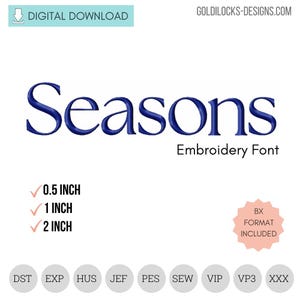 Seasons Embroidery Font | Elegant Serif Letters | Machine Embroidery Alphabet – 3 Sizes + BX Format DIGITAL FILE
