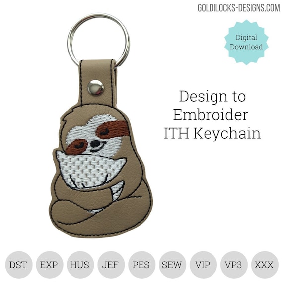 Sloth with pillow keychain keyfob with kamsnap closure. ITH Sloth Design for Embroidery Machine  DIGITAL FILE: