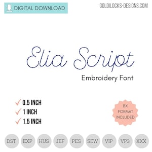 Elia Script Quick Thin Stitch Gorgeous Wedding Calligraphy Handwriting Script Machine Embroidery Font In 3 Sizes Bx format included!