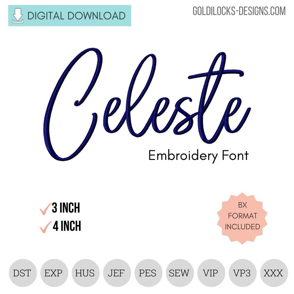 Celeste Script Handwriting Machine Embroidery Font Embroidery Font in 2 ...