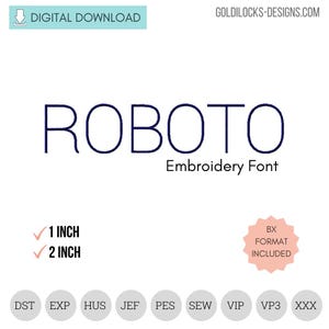 Roboto Sanserif Thin Machine Embroidery Font in 2 sizes  Bx format included!  DIGITAL FILE
