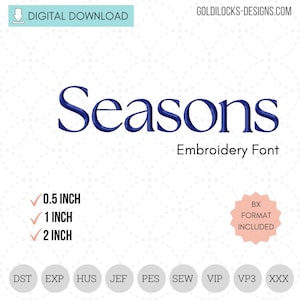 Seasons Embroidery Font | Elegant Serif Letters | Machine Embroidery Alphabet – 3 Sizes + BX Format DIGITAL FILE