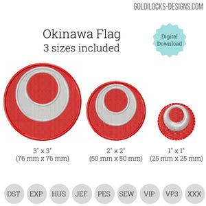 Okinawa Japan flag machine embroidery designs in 3 sizes. DIGITAL FILE