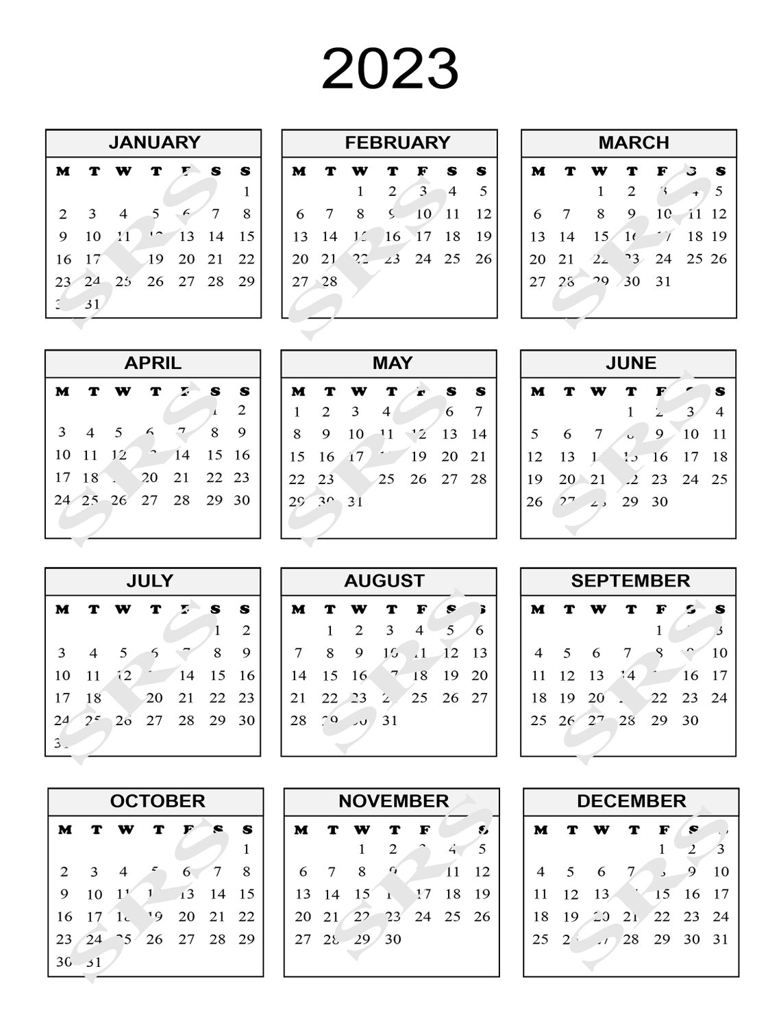 2023 Calendar Printable 2023 Calendar Minimalist Calendar - Etsy Hong Kong
