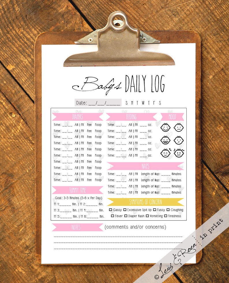 Nanny Daily Log for Baby Girl 012 Months Track Diapers Etsy