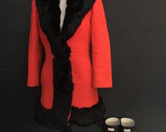 Fur Trimmed Lilli Ann Red Wool Coat