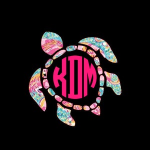 Preppy Print Sea Turtle Monogram Decal, Matching Monogram or Solid Color, Car Windows ~ Tumblers ~ Home Decor ~ Notebook, iPad, iPhone