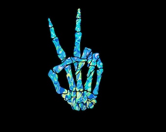 Skeleton Hand Peace Sign Adhesive Decal, You Choose the Size and Pattern!