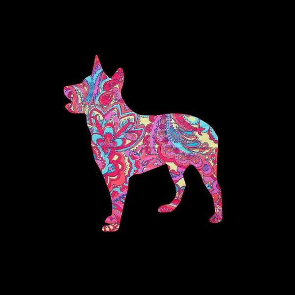 Blue Healer Cattle Dog Vinyl Decal, docked tail, in your choice of great patterns and sizes!  Decorate your tumbler, laptop, car!