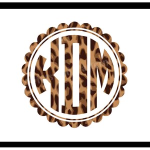 Scalloped Circle Vinyl Monogram in the perfect Leopard Print! Traditional Show your wild side with an animal print monogram on your car!