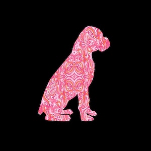 Sitting Boxer Preppy Patterned Vinyl Decal, Car Decal, Pattern Dog, Vinyl Decal, Puppy