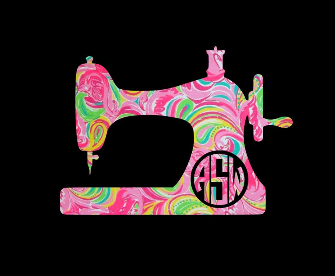 Antique Sewing Machine Monogram Decal in Your Choice of Pretty Preppy