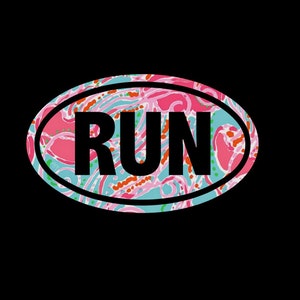 RUN Euro Decal, Preppy Print Vinyl, Choice of Pattern and Size, Running, Runner, Run image 1