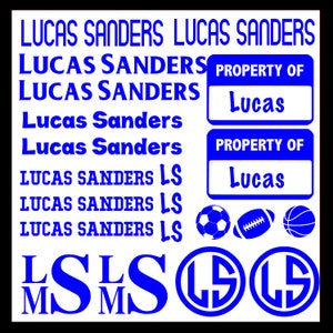 School Supply Labels, Decals, Stickers - 12 x 12 Sheet Name Labels, Back to School, Adhesive Vinyl Names, Sports Themed
