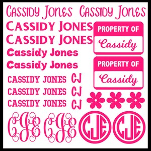 School Supply Labels, Decals, Stickers - 12 x 12 Sheet Name Labels, Back to School, Adhesive Vinyl Names