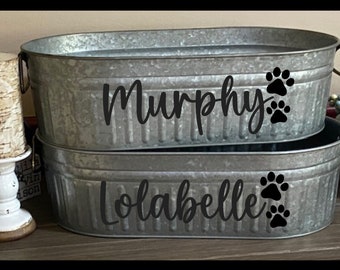 Custom Oval Tub with Handles for your four-legged love!  Galvanized SteelRustic Farmhouse Decor, Pet Toy Storage.  Several styles!