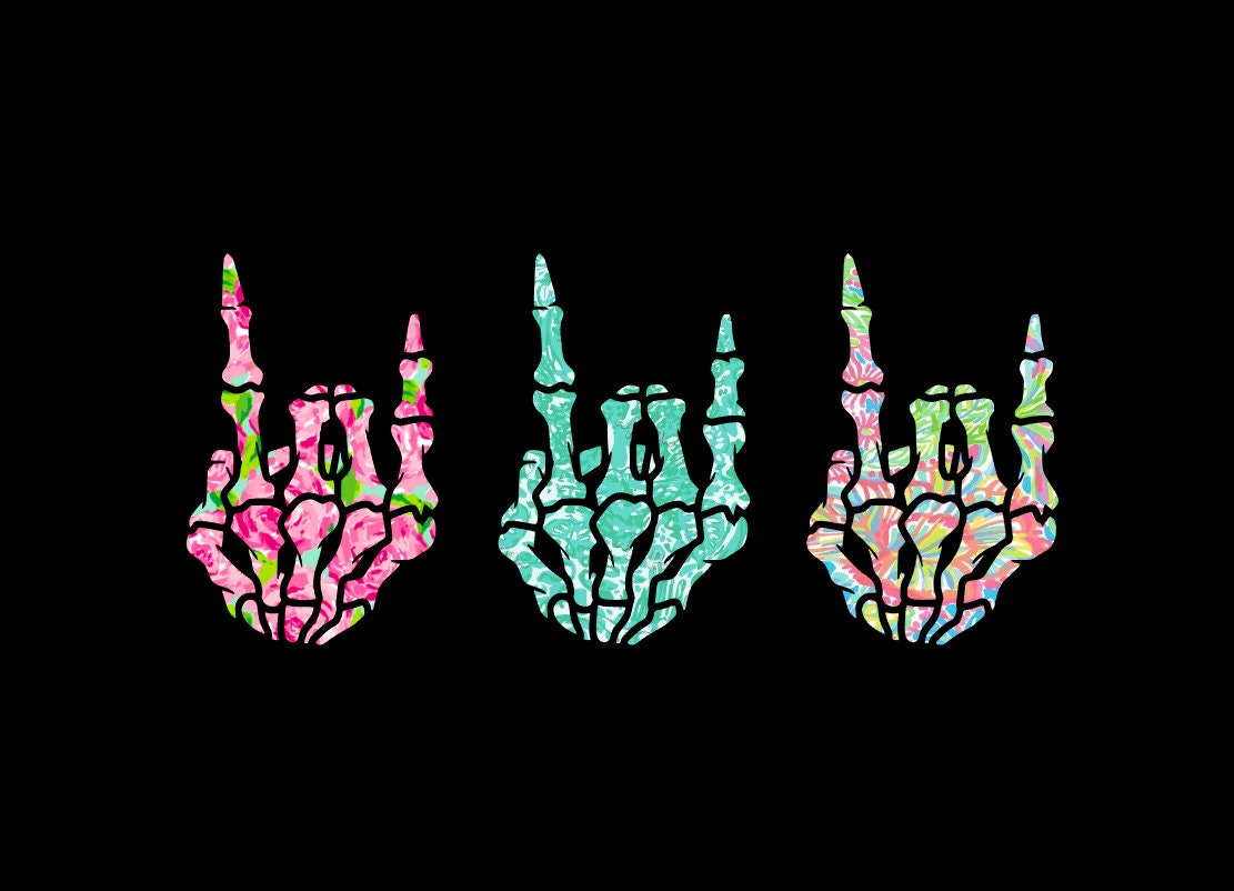 Prepy Hand Preppy Pattern Skeleton Hand Rock Symbol Adhesive Decal, You Choose the ...