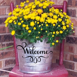 Welcome Galvanized Pail Bucket for Front Porch decor!  Beautiful hostess or housewarming gift!