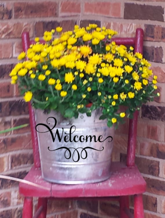 Welcome Galvanized Pail Bucket for Front Porch decor!  Beautiful hostess or housewarming gift!
