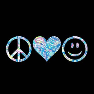 Peace, Love, and Happiness Vinyl Preppy Print Car Decal in Your Choice of Sizes and Patterns image 1