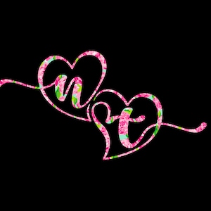 Love Heart Couples Monogram Adhesive Vinyl Preppy Print Decal in Your Choice of Sizes and Patterns!