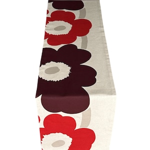 Modern Red Poppy Table Runner - Linen Cotton Floral Table Decor - Bold Flower Print Runner- Scandinavian Modern Home Decor.