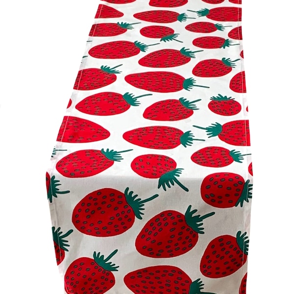 Extra Long Strawberry Table Runner. Mid Century Scandinavian Decor.  38 x 238 cm.