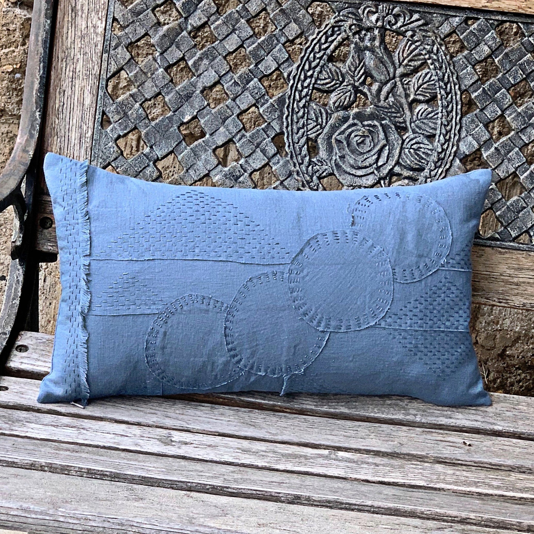 Sashiko Hand Sewn Embroidered Linen Pillow Cover. Etsy Australia