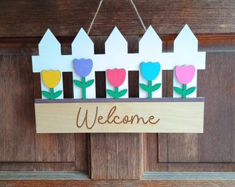 Spring Themed Welcome Hanging Sign - MADE TO ORDER