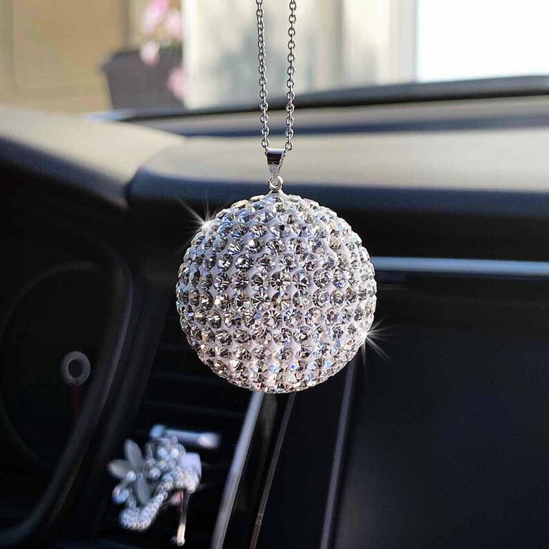 Crystal Ball Car Rear View Mirror Hanging Ornament Charm Etsy
