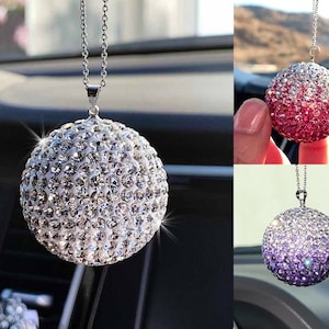 Crystal Ball Car Rear View Mirror Hanging Ornament Charm, Suncatcher For Car/Home Decor, Car Bling Gift For Women, Rhinestone Car Accessory