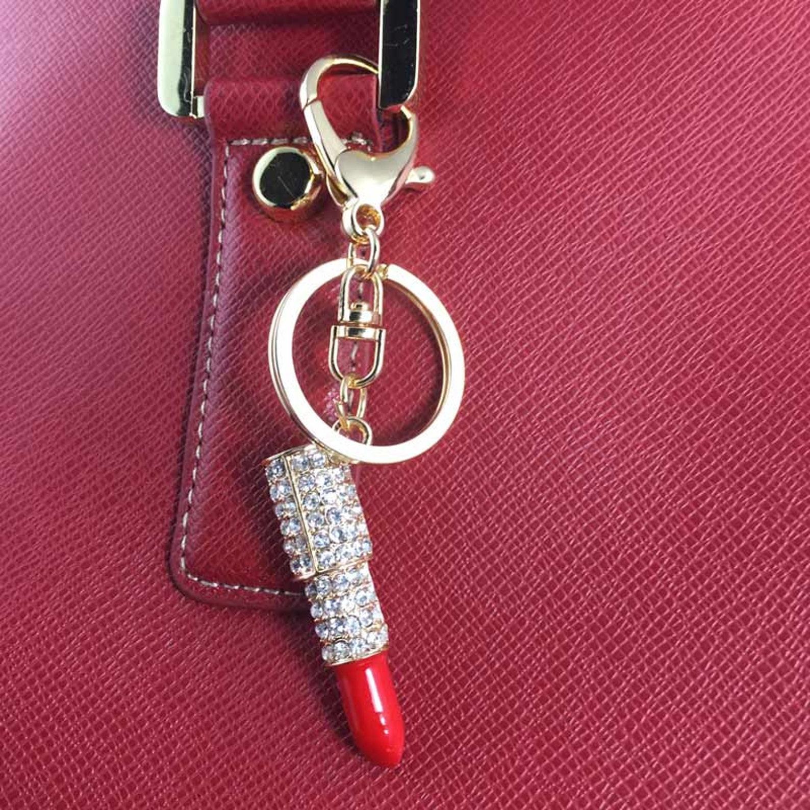 Red Rhinestone Lipstick Keychain Crystal Bling Purse Charm Etsy