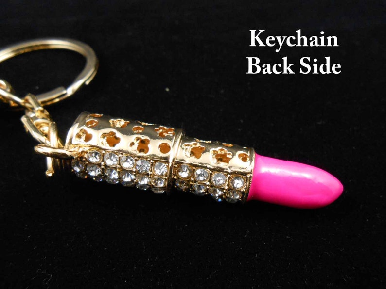 Pink Lipstick Crystal Bling Keychain Rhinestone Purse Charm Etsy