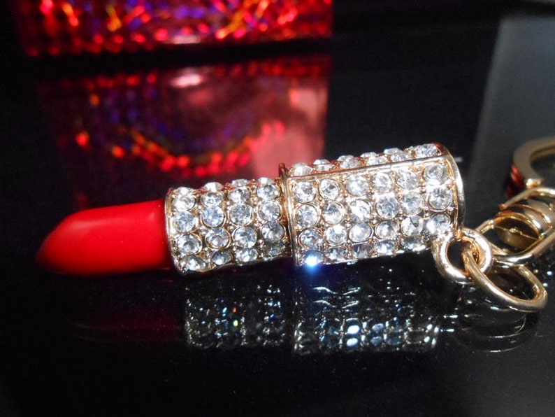 Red Rhinestone Lipstick Keychain Crystal Bling Purse Charm Etsy