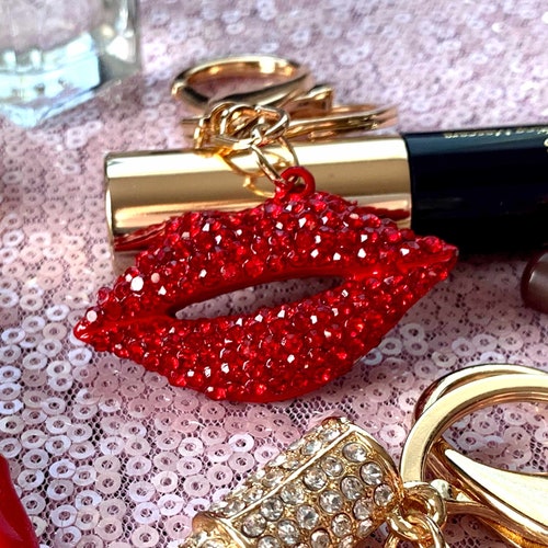 Red Rhinestone Lipstick Keychain Crystal Bling Purse Charm Etsy