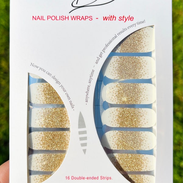 Light champagne gold glitter gradient ombre over clear Nail Polish Wrap strips for short nails