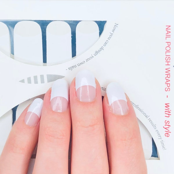 Half Moon White French Nail Polish Wrap strips for short nails