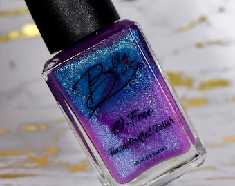 Blueberry Burst - Pink to a dark blue, almost midnight blue shimmery Thermal color changing Nail polish 2020 Full size 15ml bottle.