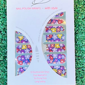 Kids - Glitter multi colored flowers Nail Polish Wrap strips for kids nails