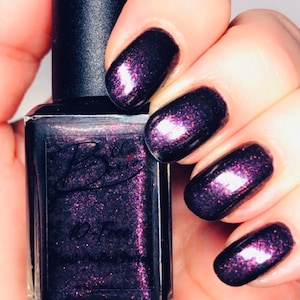 Black Scarlet - blackened purple nail polish with redish purple shimmer  15ml full size bottle