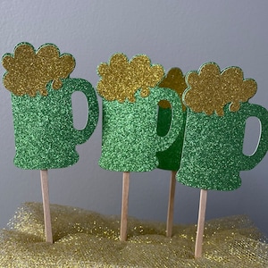 Beer Mugs (2”) Toppers Set of 12 | Green Beer | St Pattys Day | Beer Mugs | Beer Mug Toppers | Drink Beer | Cupcake Toppers