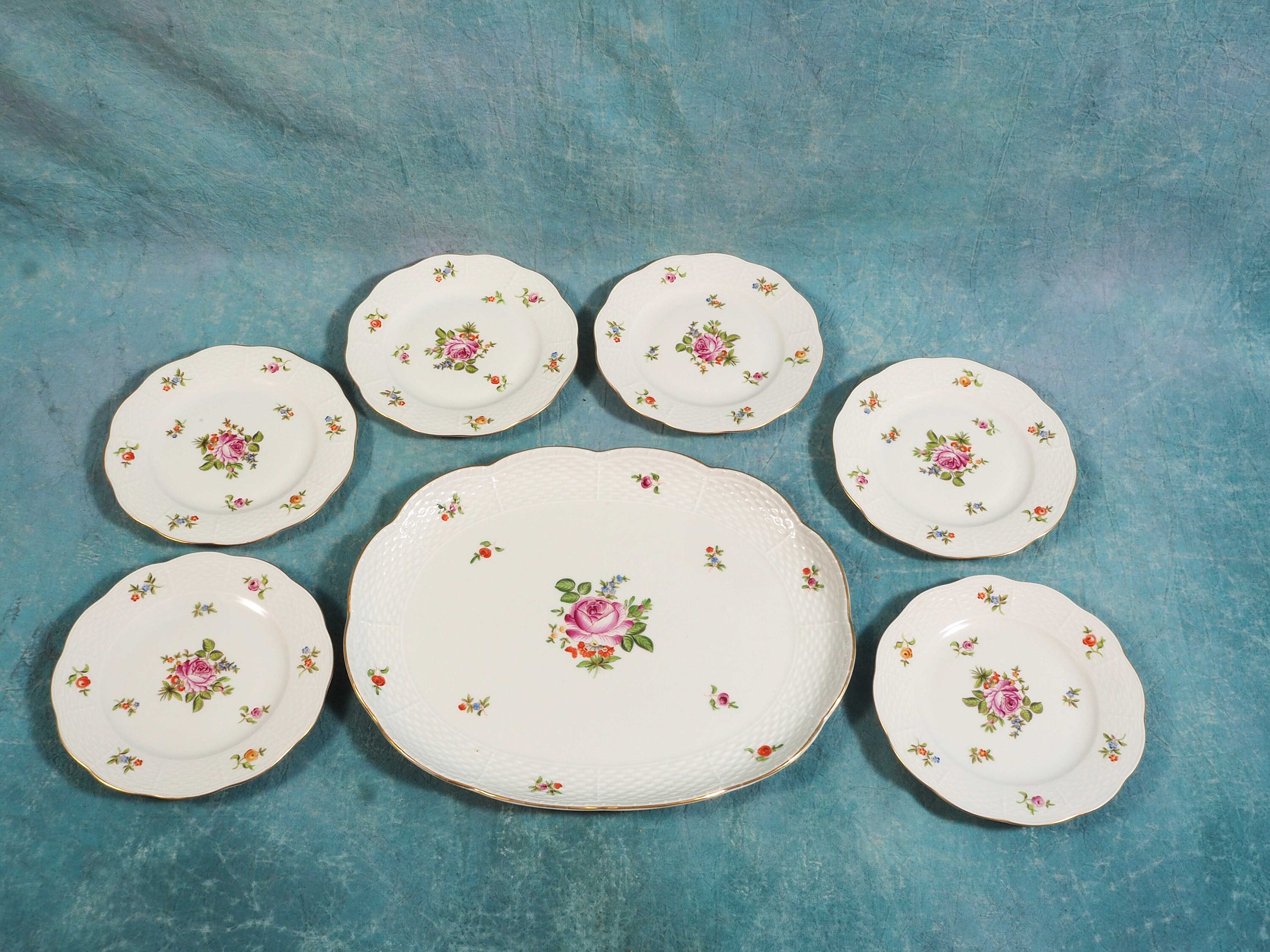 RARE Herend Porcelain Hungary 6 Dessert Plates set with long Etsy